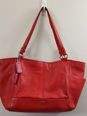 Coach Orange Red Leather Tote with Pink Tag